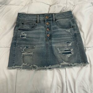 American Eagle Outfitters Blue Distressed Mini Skirt